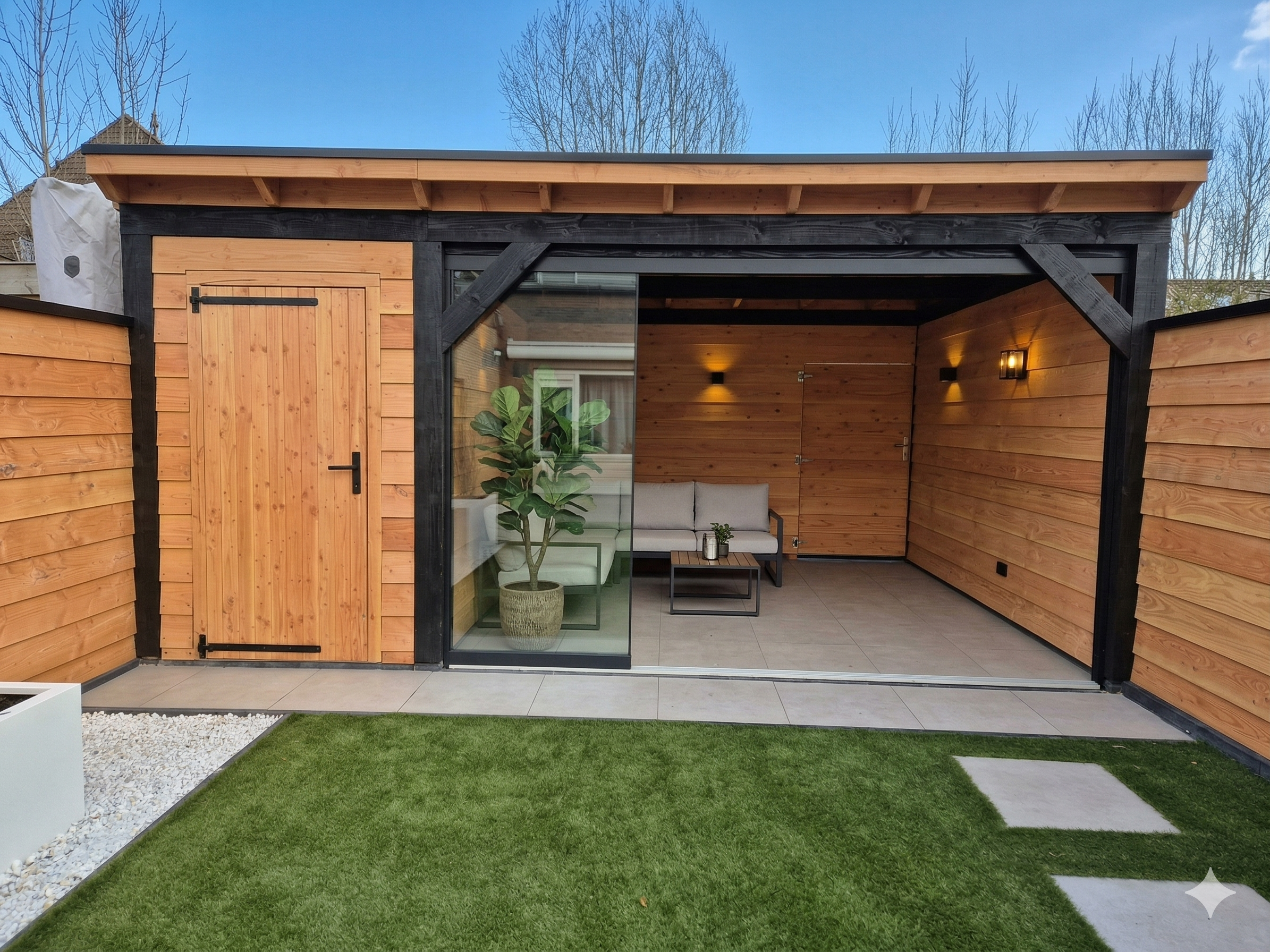 Afbeelding van project Moderne achtertuin met schuur en overkapping | Benthuizen